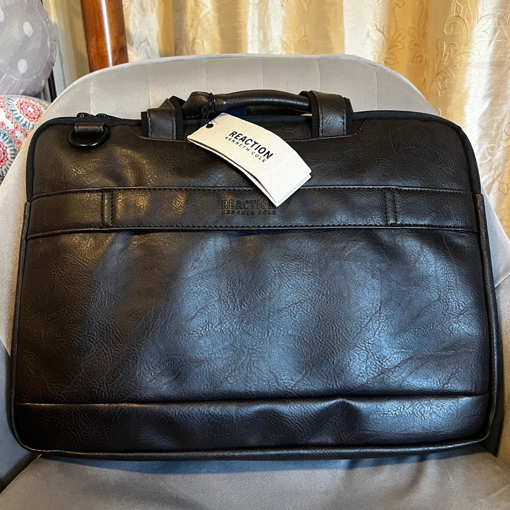 NWT Kenneth Cole Reaction Dark Brown Leather Briefcase